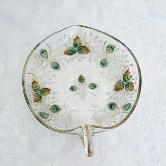 Antique Moser Bohemian Etched Glass Nappy Dish Handle Spout Gold Gilt Heart - Picture 5 of 11